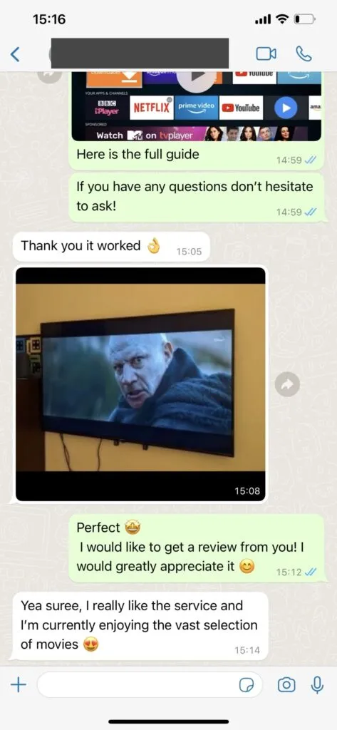 ThunderTv WhatsApp Customer Support Screen 1